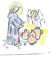 Zeichnung: Jesus auf der Hochzeit in Kana